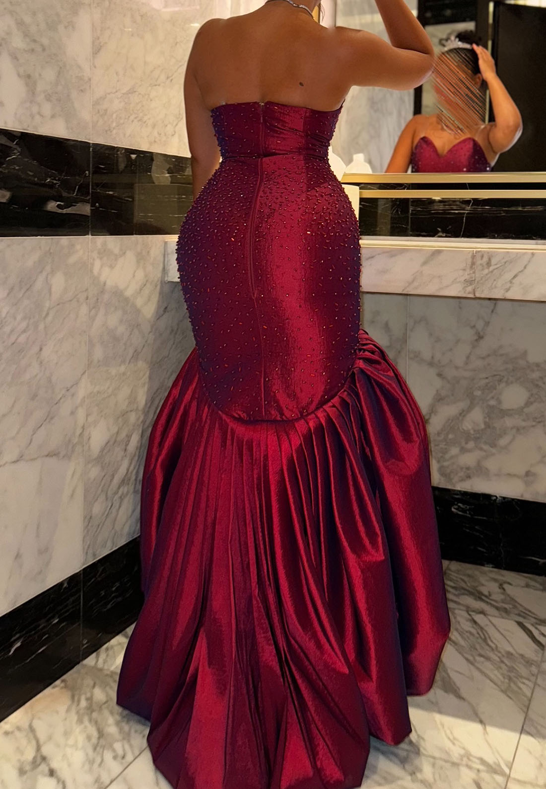 V-Neck Strapless Pleated Mermaid Evvening Dress