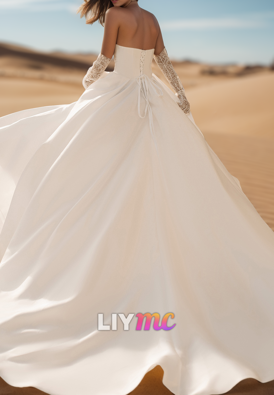 V-Neck Strapless Pleated Satin A-Line Simple Wedding Dress