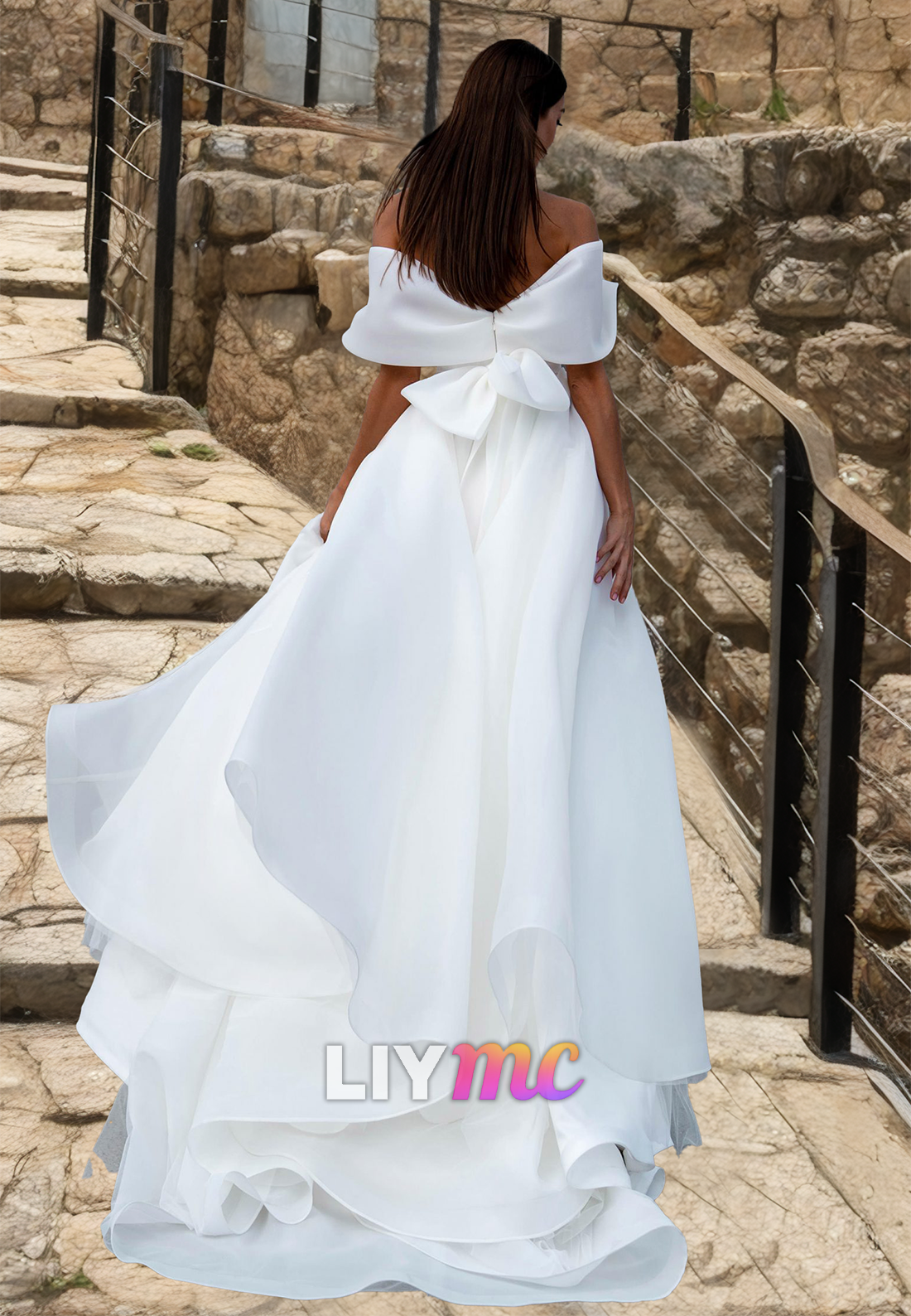 V-Neck Strapless Pleated Side Slit A-Line Beach Wedding Dress