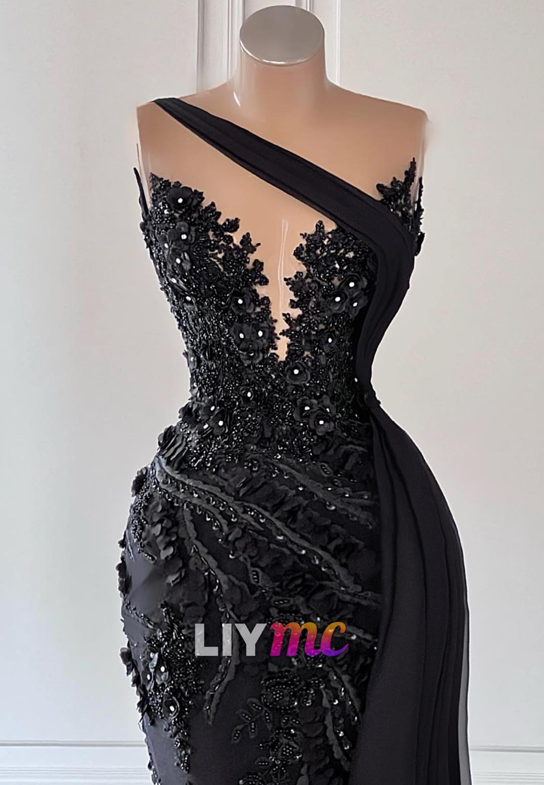 V-Neck Strapless Sequins Appliques Mermaid Prom Dress