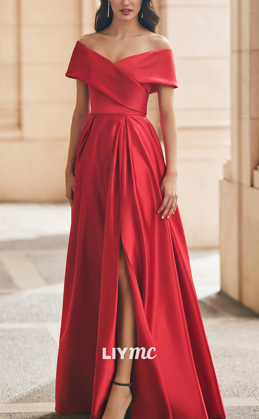 M1289 - V-Neck Strapless Sleek Satin Pleated A-Line Mother of Bride Dress Cocktail Dress