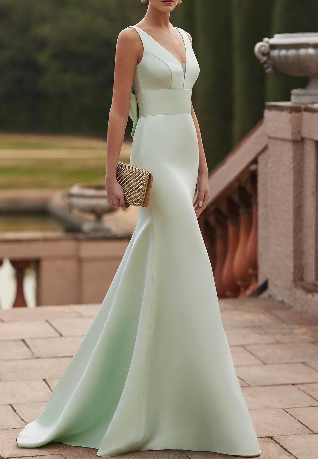 V-Neck Straps Backless Sleek Mother of Bride Dress Mermaid Evening Dress