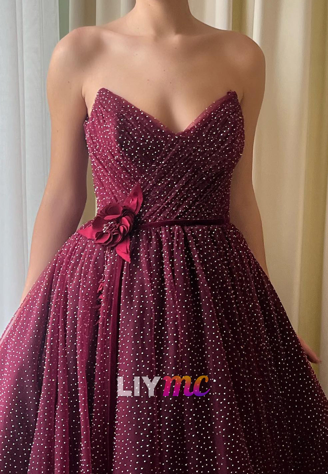V-Neck Straps Floral Pleated Prom Dress A-Line Party Dress
