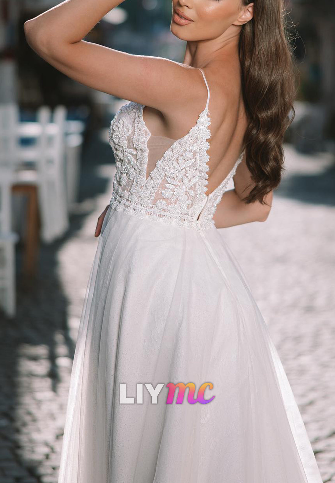 V-Neck Straps Lace Appliques A-Line Boho Wedding Dress