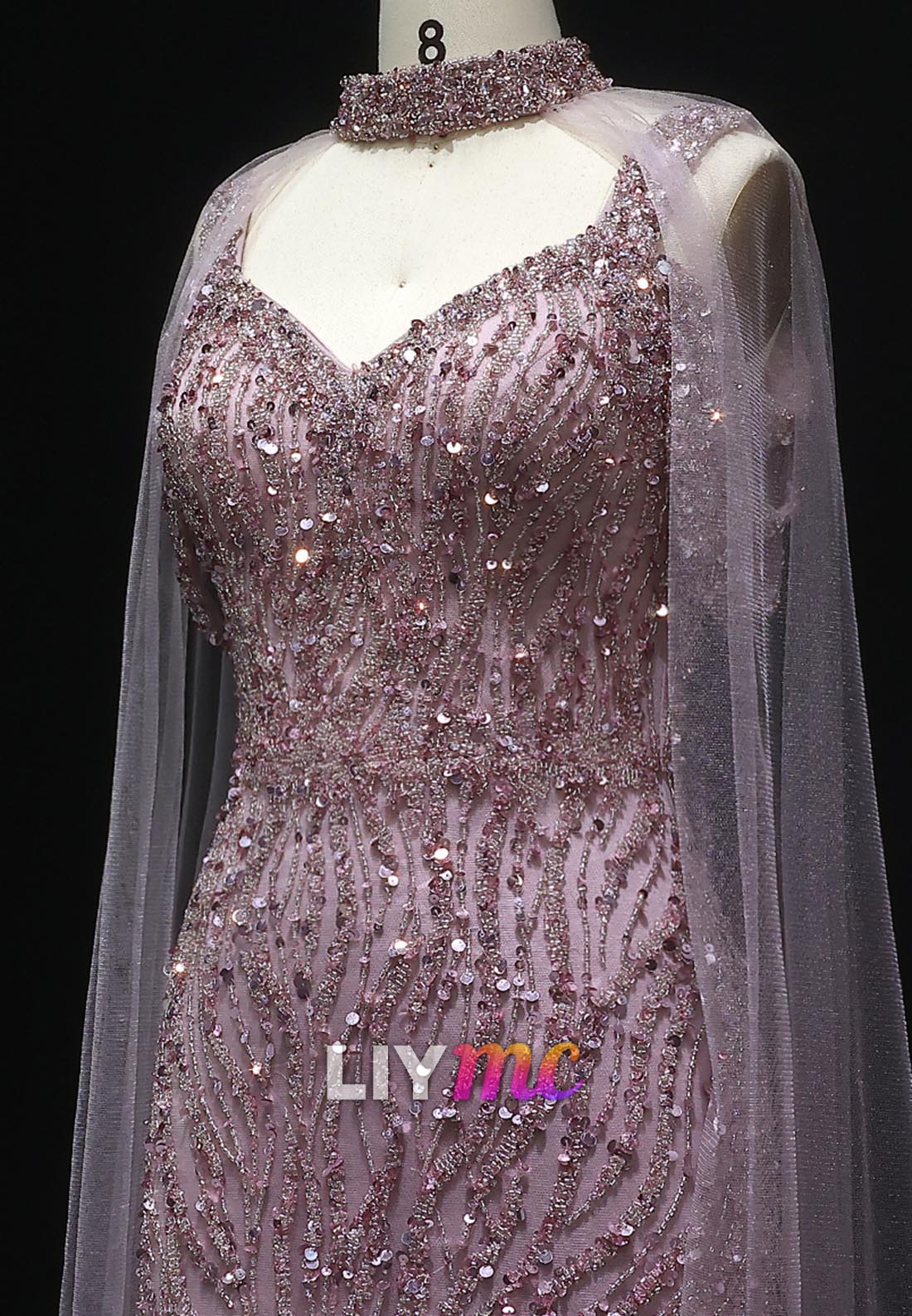 V-Neck Straps Sequins Beaded Embroidery Sparkly Sheath Evening Dress