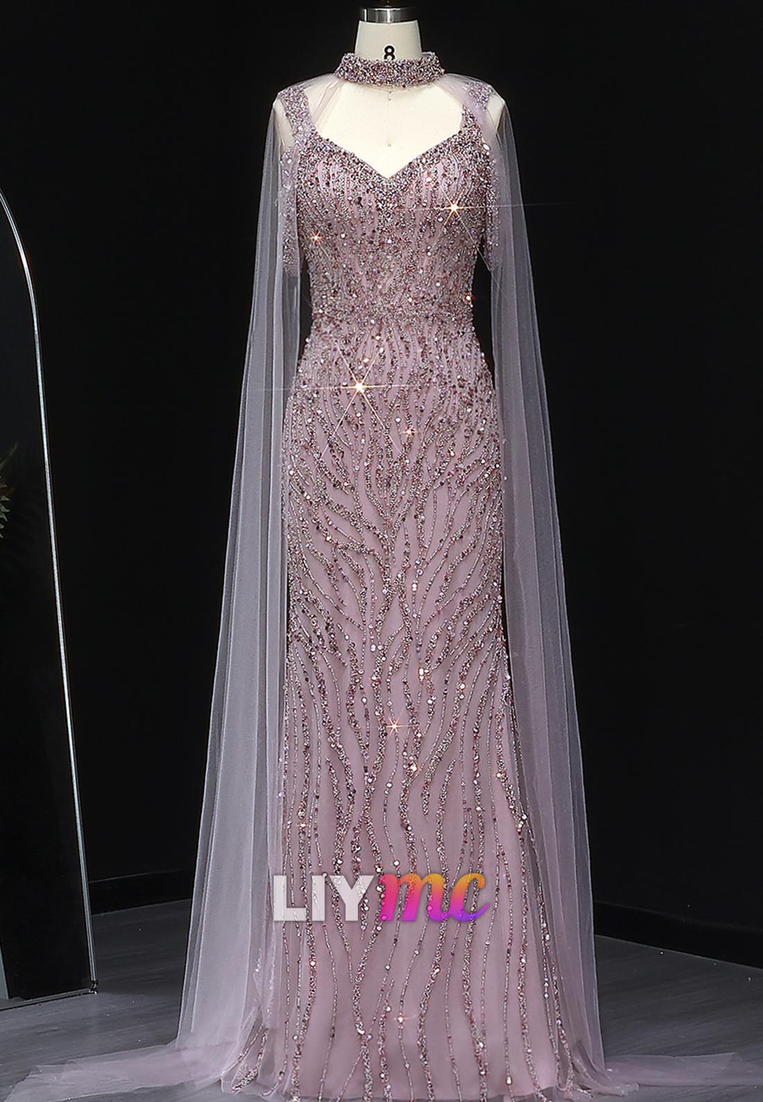 V-Neck Straps Sequins Beaded Embroidery Sparkly Sheath Evening Dress