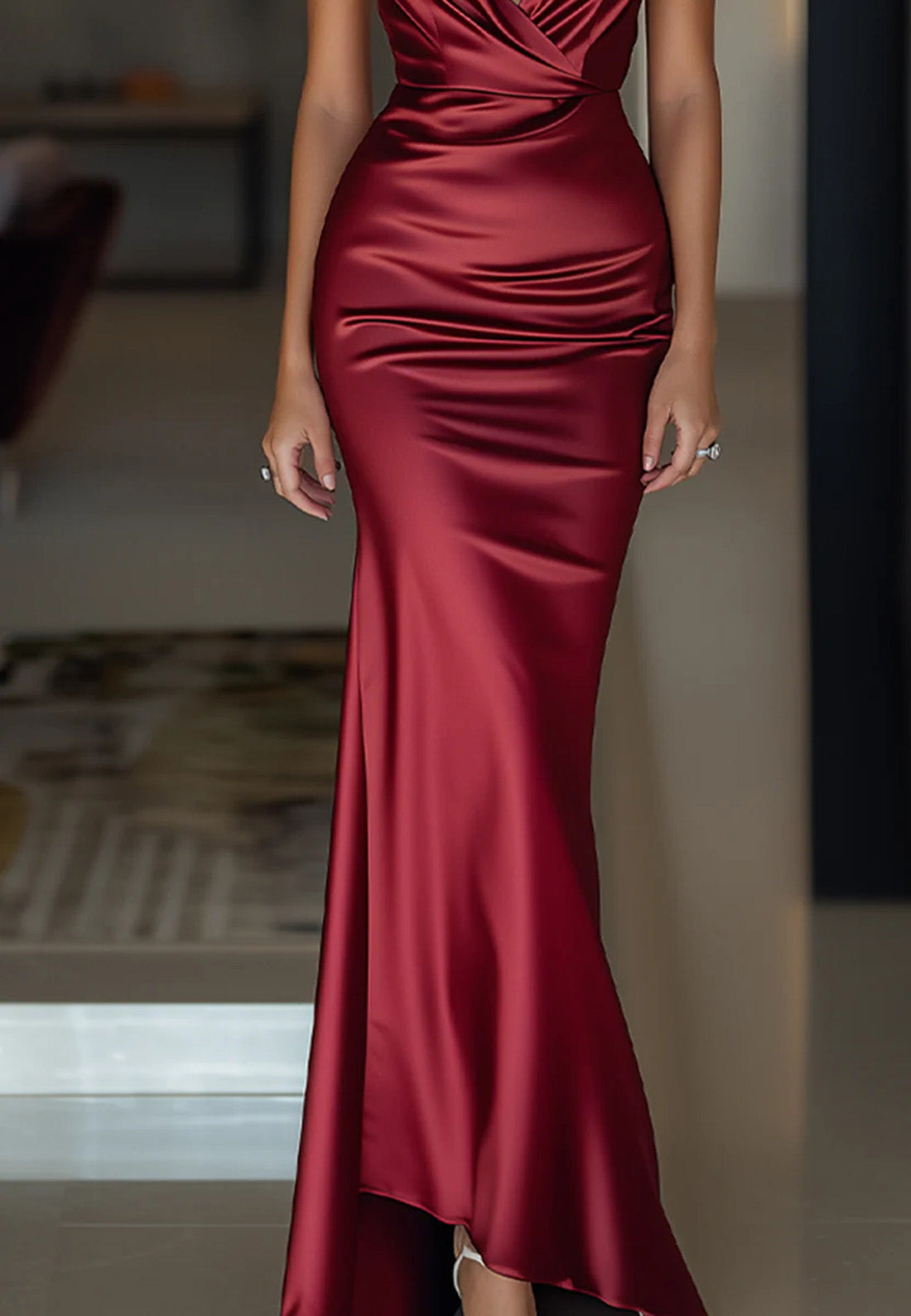 V-Neck Straps Sleek Mermaid Formal Dress Work Dress