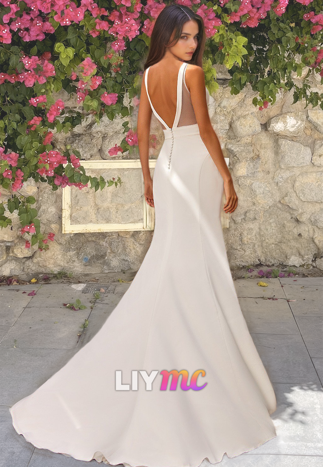 V-Neck Straps Sleeveless Sleek Mermaid Wedding Dress