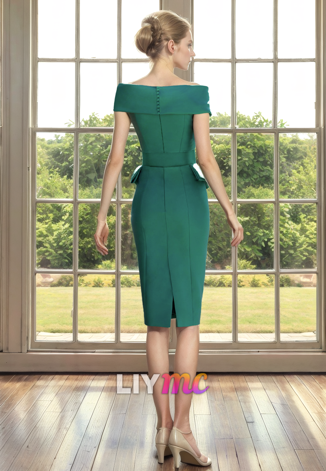 V-Neck Strapless Ruffled Sheath Knee Length Mother of Bride Dress Cocktail Dress