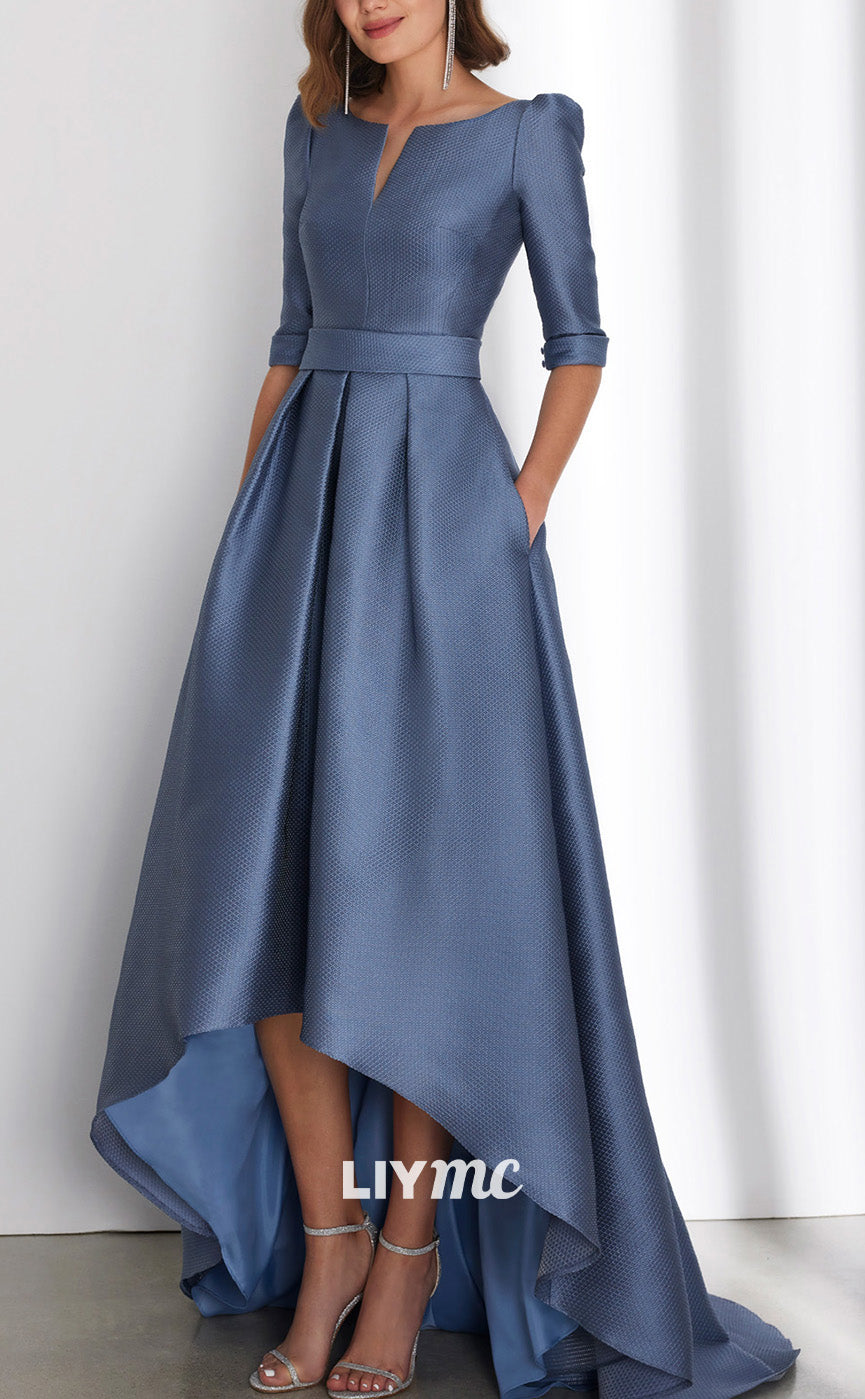 M1239 - V-Nek Half Sleeves A-Line Pleated Sleek Satin Mother of Bride Liymc M1239 - V-Nek Half Sleeves A-Line Pleated Sleek Satin Mother of Bride Liymc