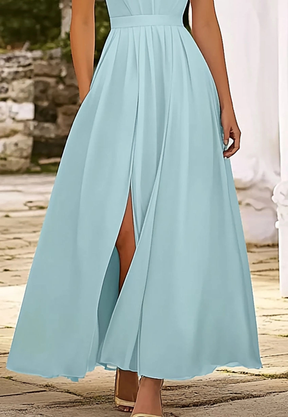 Vacation Wedding Guests Dress Deep V-Neck Sleeveless High Slit Maxi Dress