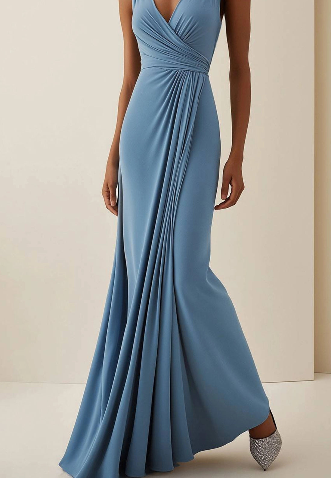Wedding Guest Party Dress Light Blue Sleeveless Pleated Maxi Dress