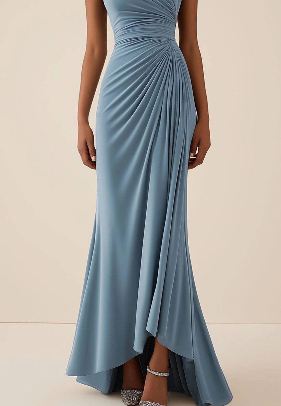 Wedding Guest Semi-Formal Dress Light Blue Pleated Maxi Dress