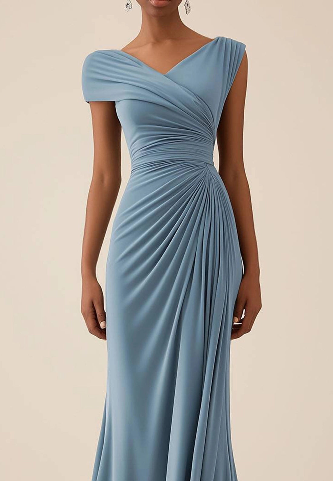 Wedding Guest Semi-Formal Dress Light Blue Pleated Maxi Dress