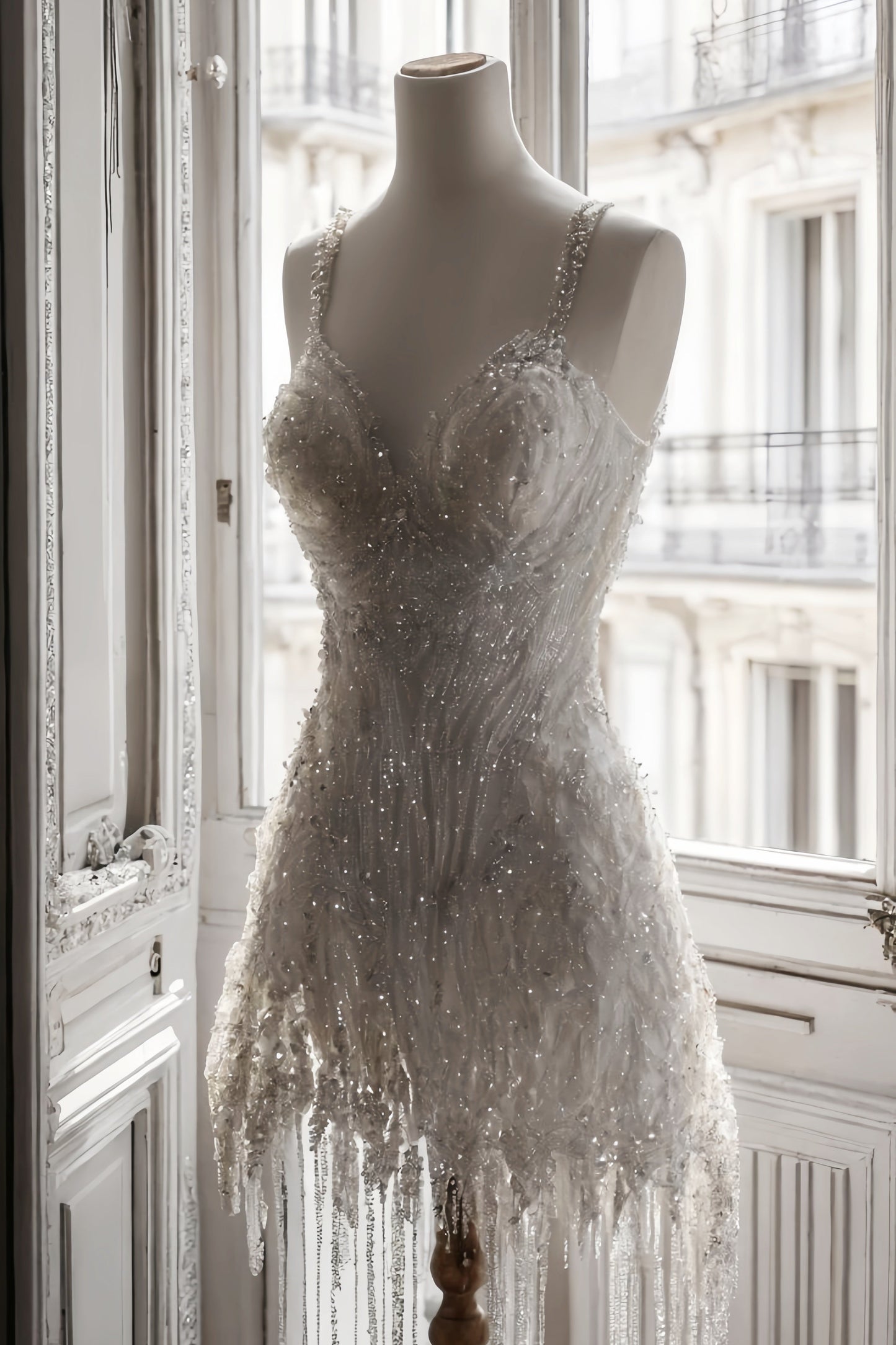 White Beaded Short Prom Dress