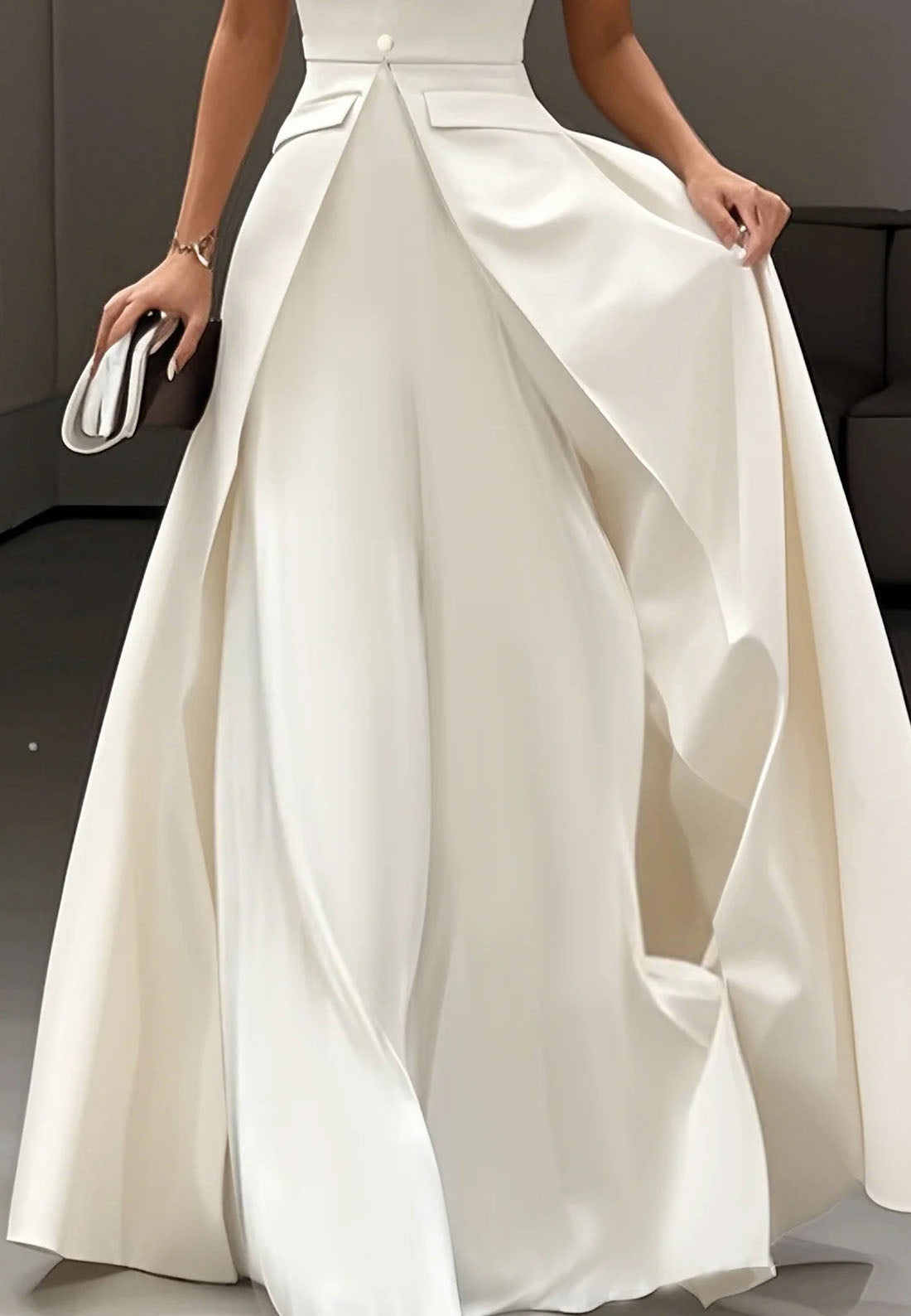 White Buckle Strapless Sleeveless Two-Piece Set