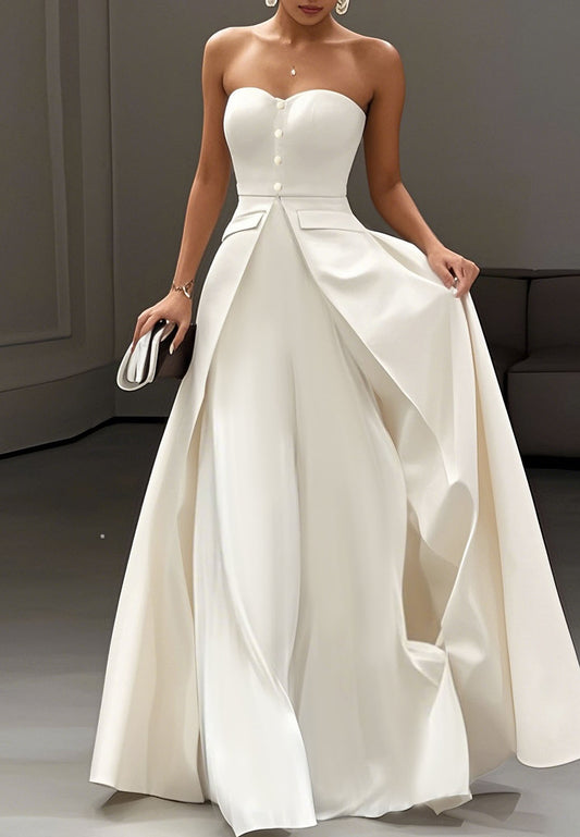 White Buckle Strapless Sleeveless Two-Piece Set