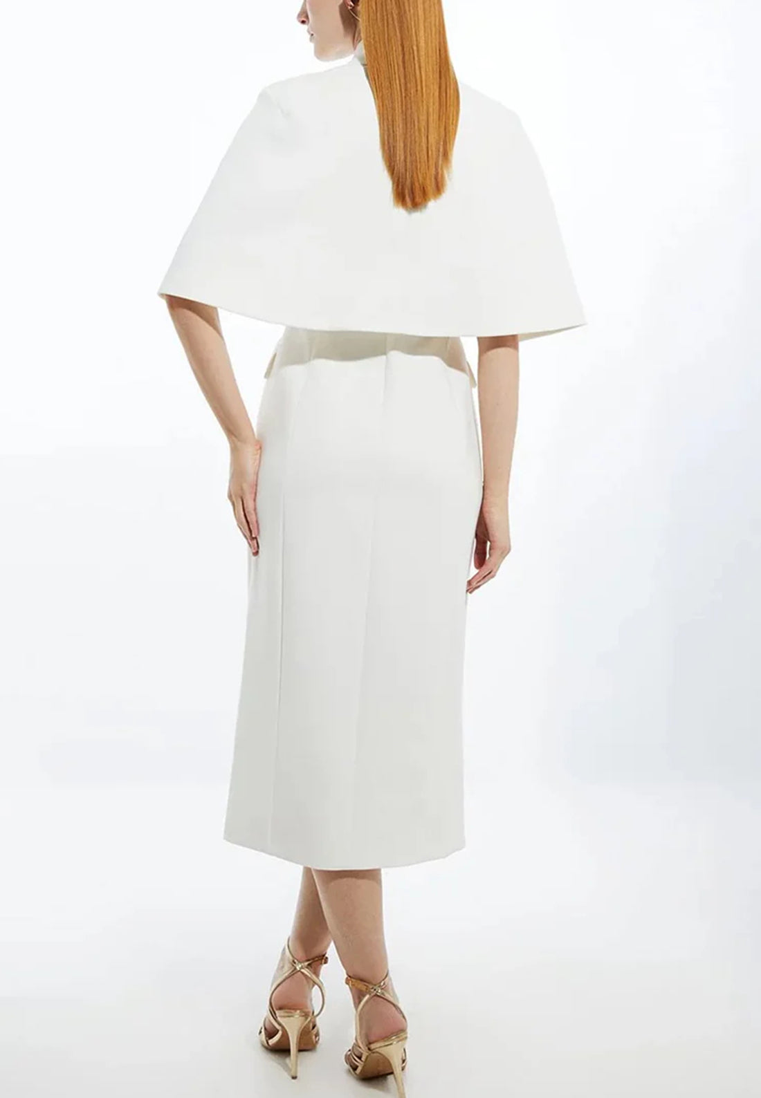 White Cape Sleeve Midi Blazer Dress