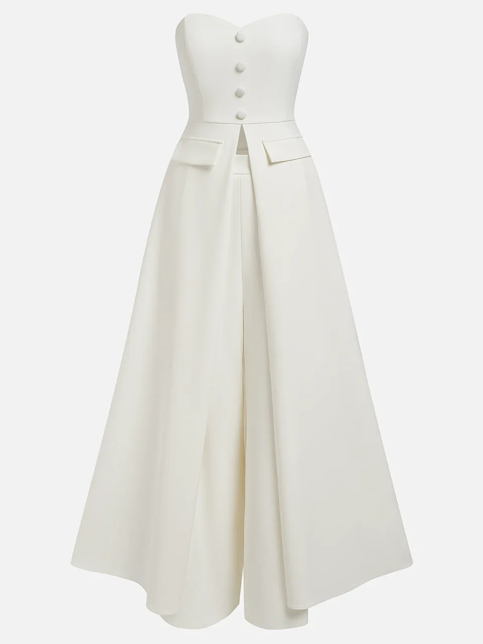 White Buckle Strapless Sleeveless Two-Piece Set