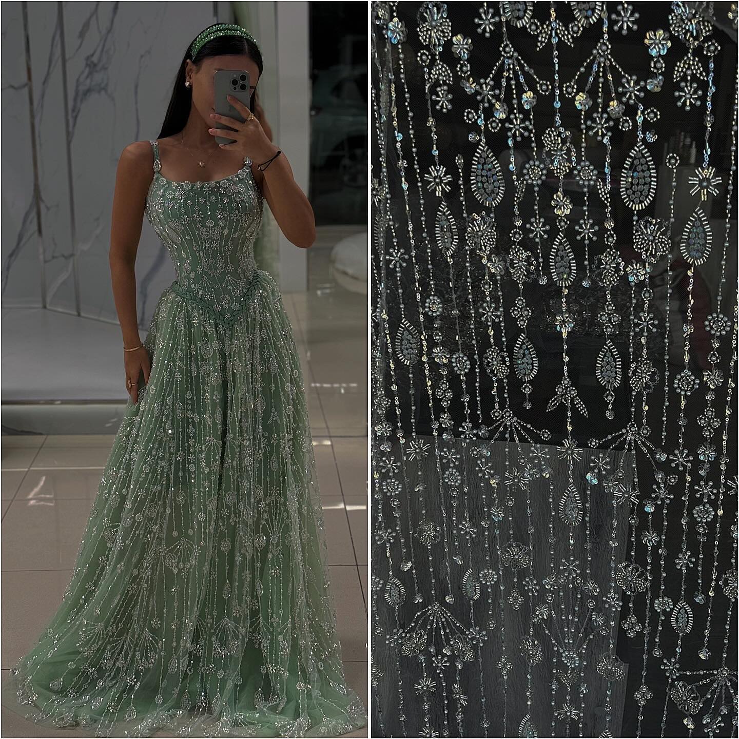 Square Straps Beaded Embroidery Sparkly A-Line Prom Dress