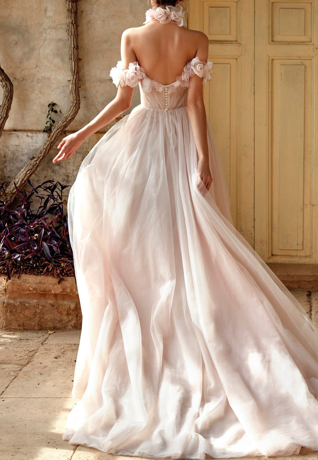 Off-Shoulder Strapless Floral Embellished A-Line Wedding Dress