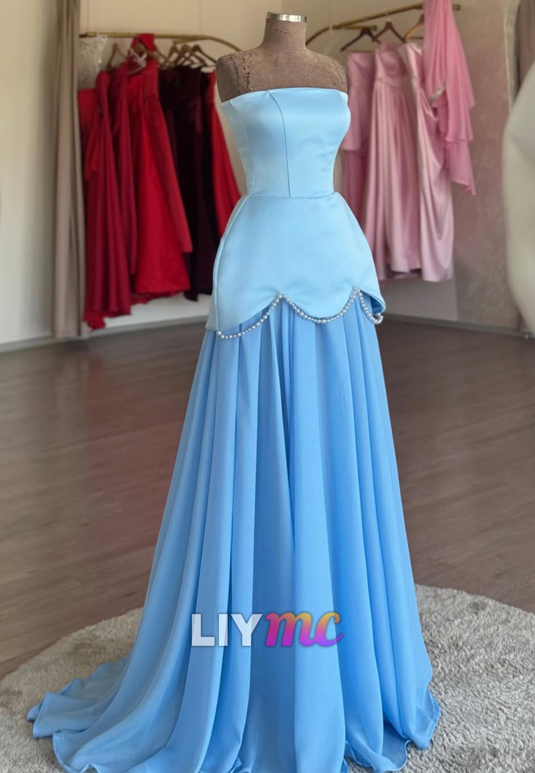 Straight Across Sleeveless A-Line Formal Dresss