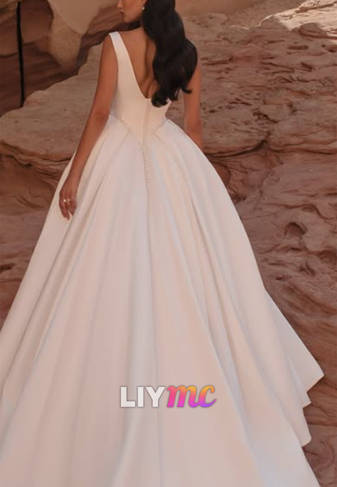 Bateau Neck Satin Ball Gown Wedding Dress