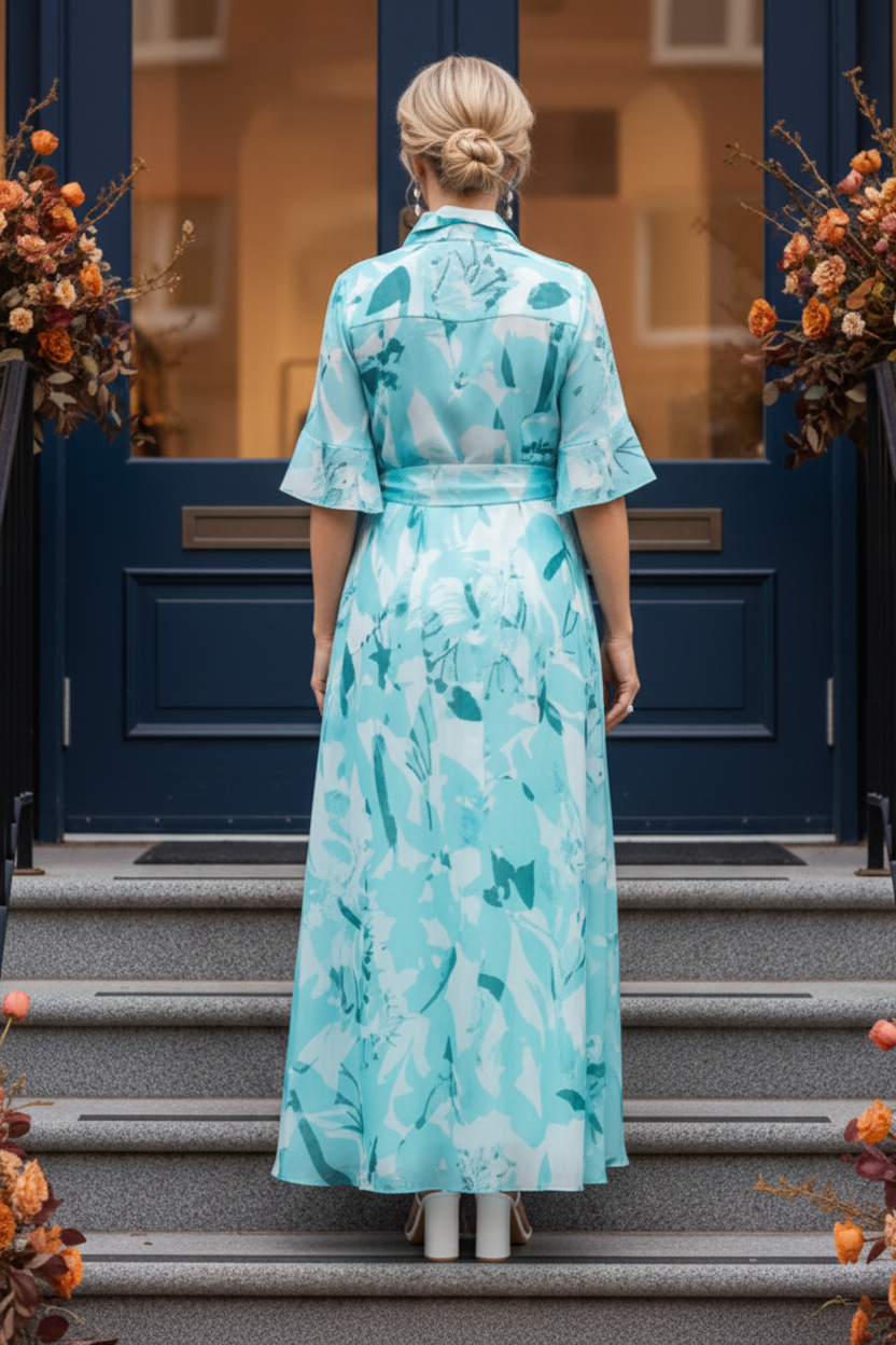 Floral Print A-Line Shirt Dress with Waist Sash