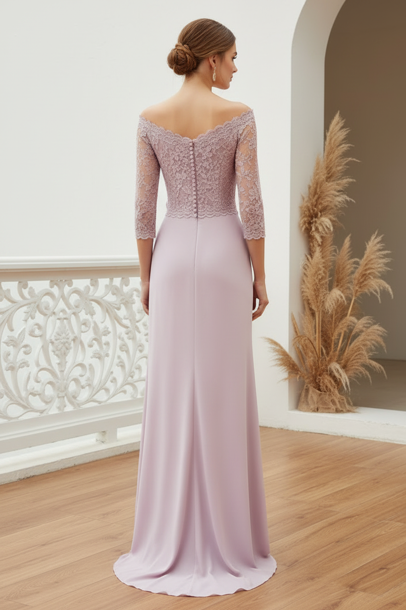 Off-Shoulder Lace Column Evening Gown