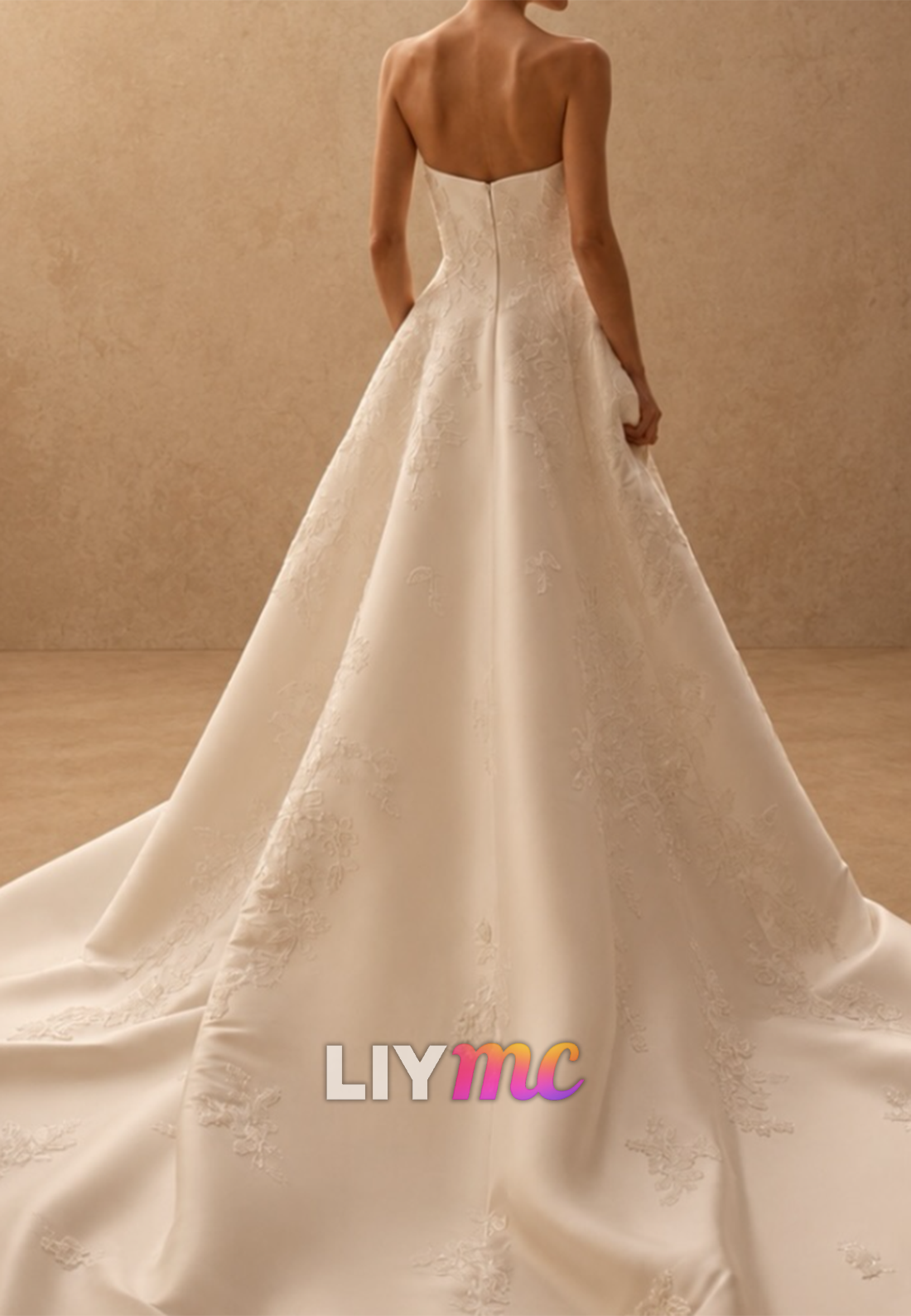 Off Shoulder Lace Sleeve A-Line Wedding Gown