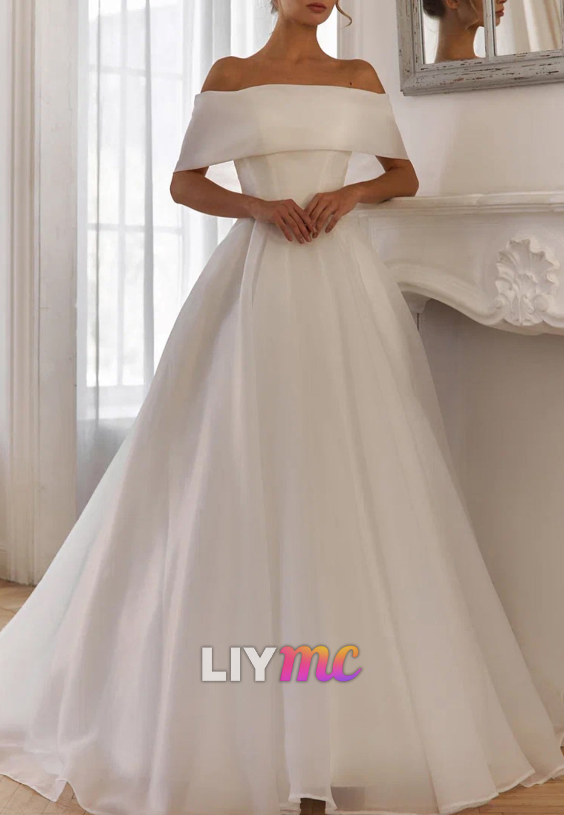 Off-the-Shoulder A-Line Organza Wedding Dress