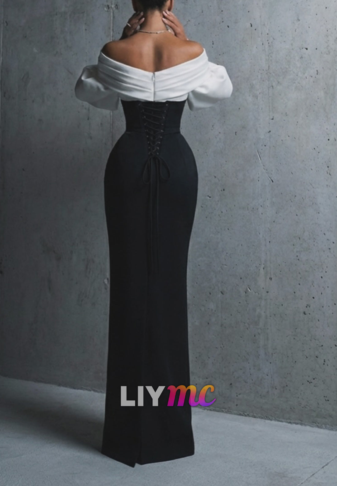 Off-the-Shoulder Corset Evening Gown with Slit