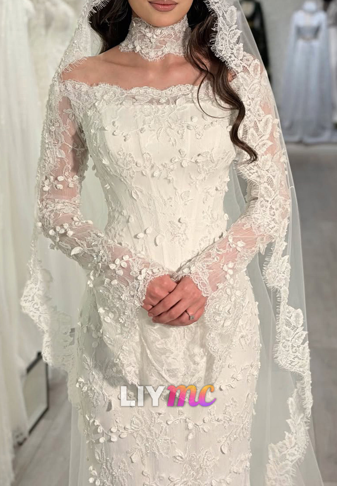 Lace Off-the-Shoulder Long Sleeve Wedding Dress