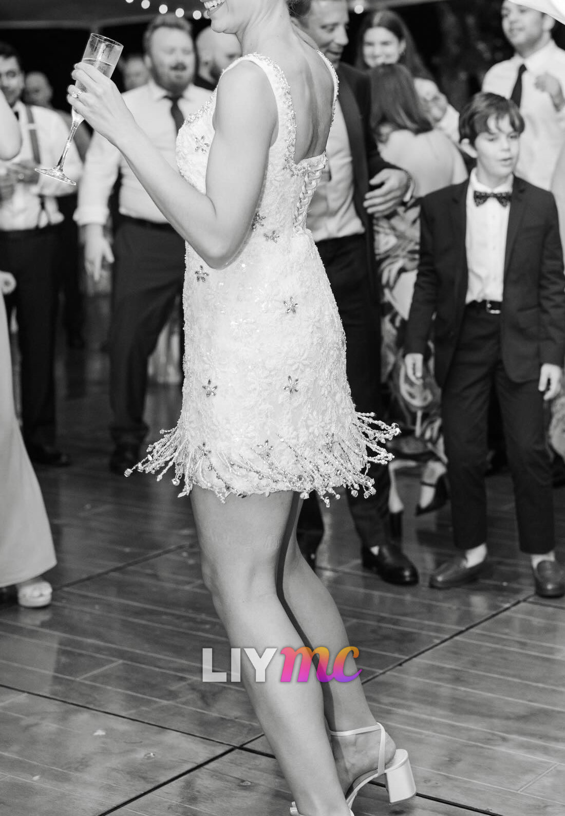 Beaded Fringe Mini Wedding Reception Dress
