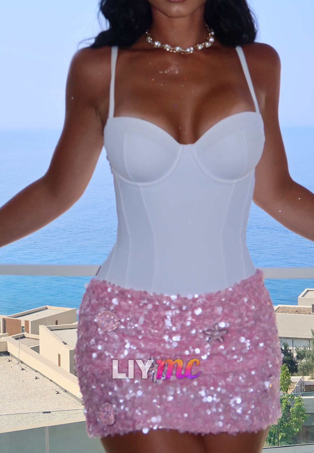 Corset Bodice Mini Dress with Sequin Skirt