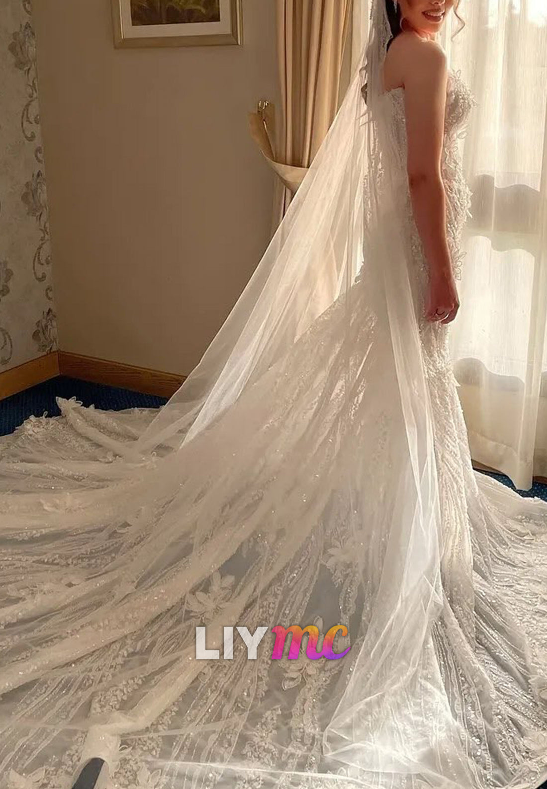 Strapless Mermaid Wedding Dress with Cathedral Train