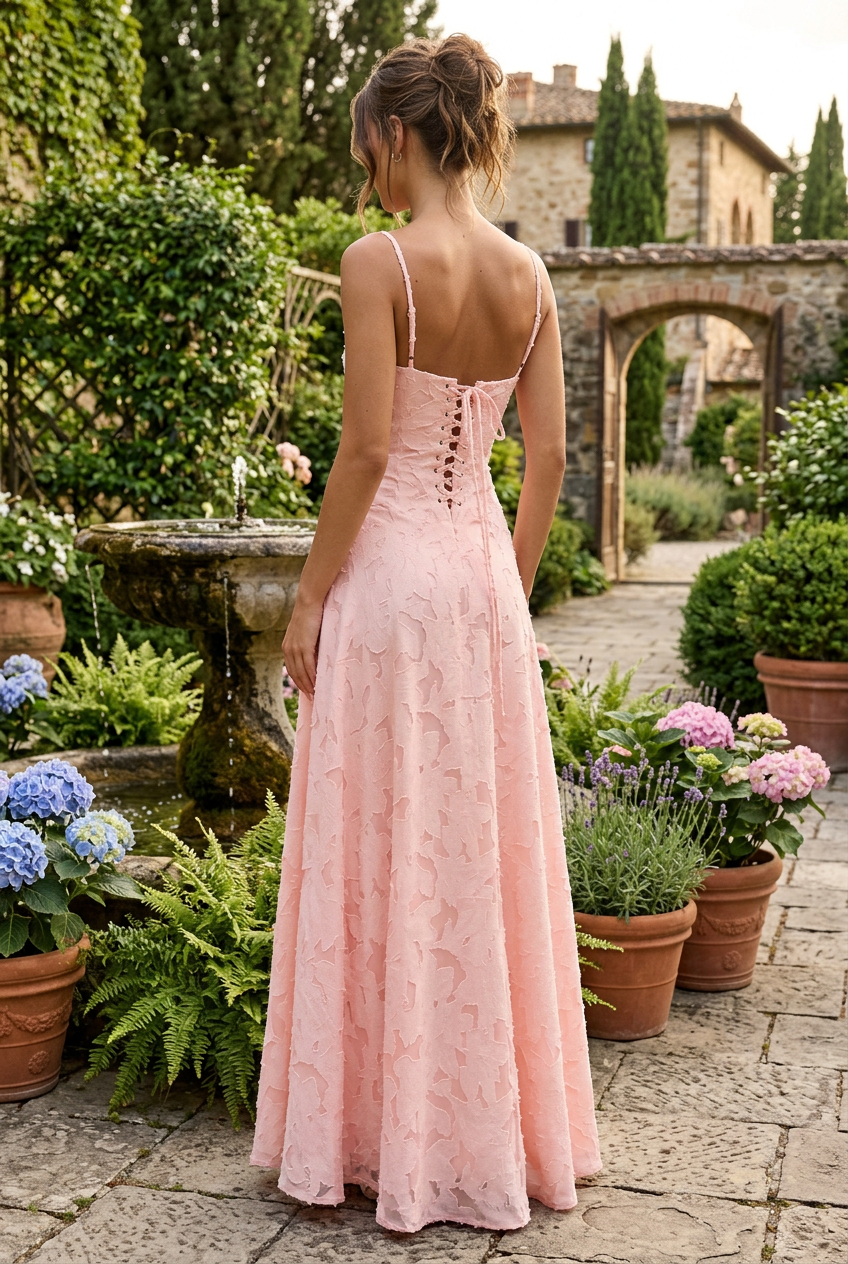 Textured A-Line Maxi Dress with Lace-Up Back
