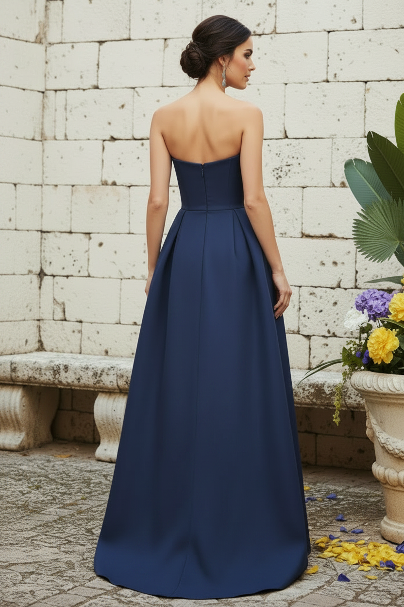Strapless Floral Print A-Line Evening Gown