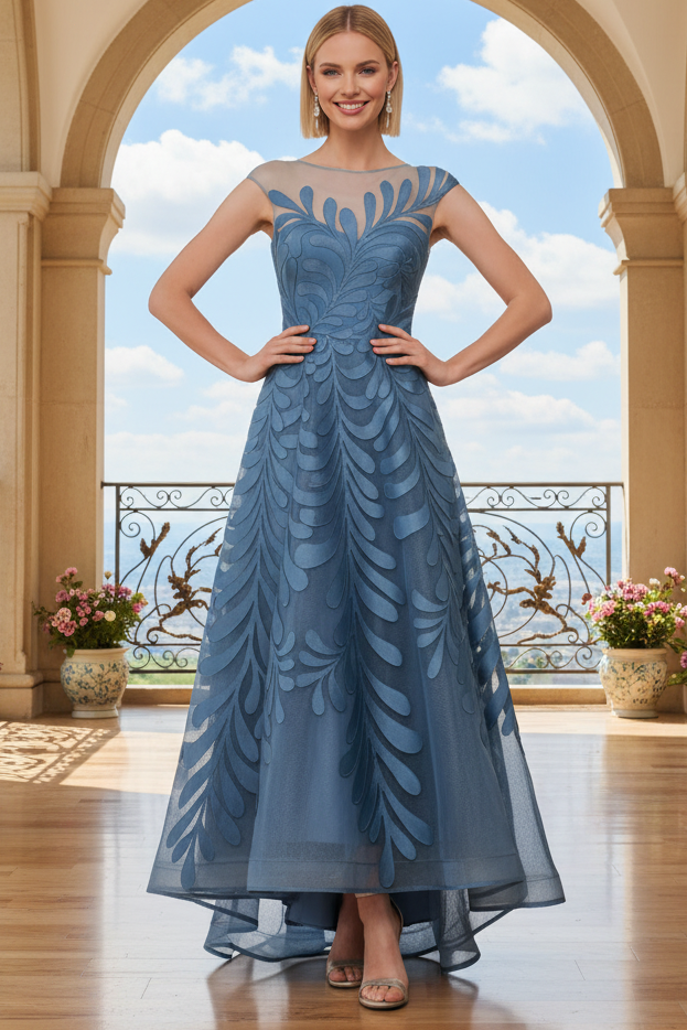Illusion Neck High-Low A-Line Evening Dress