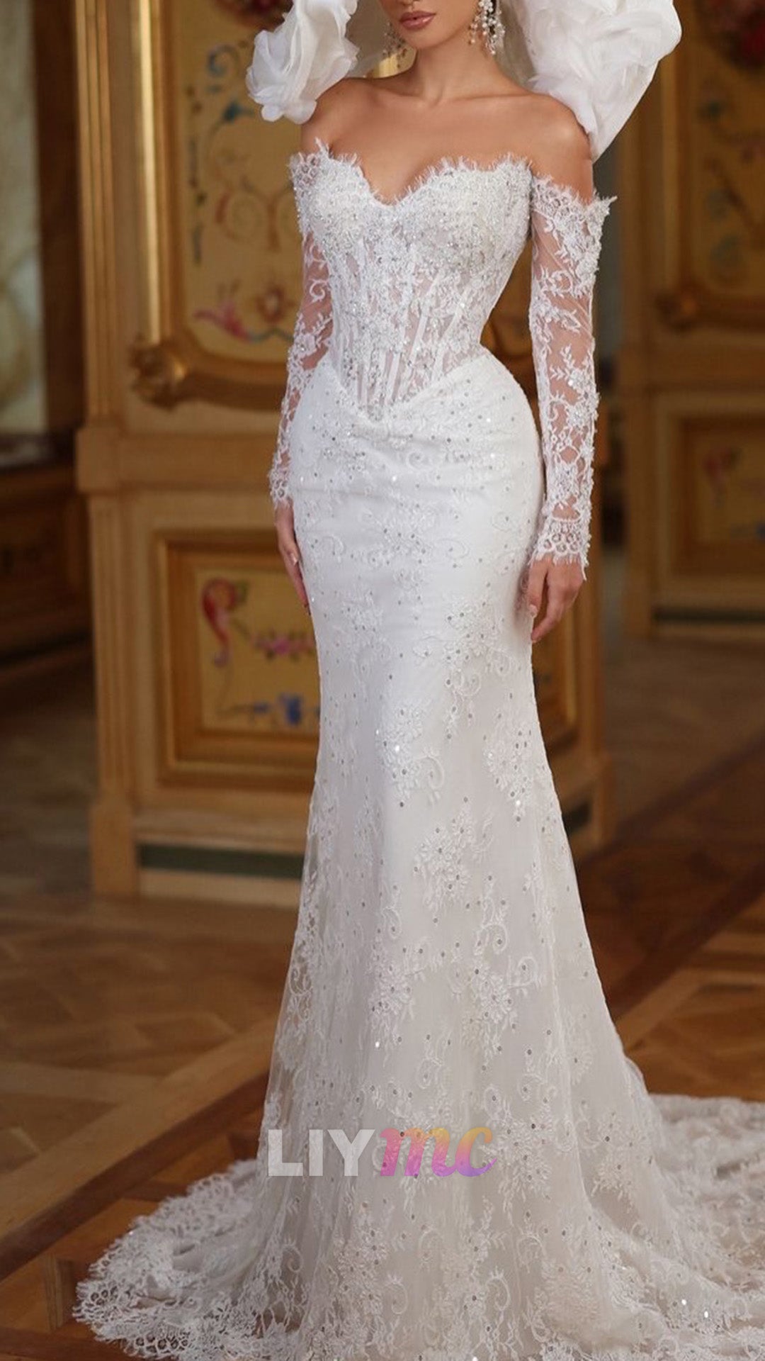 Corset Lace Wedding Dress with Overskirt