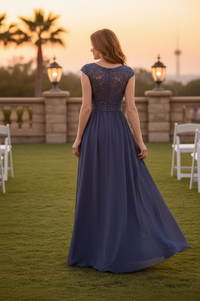 Cap Sleeve V-Neck Beaded Draped Evening Gown