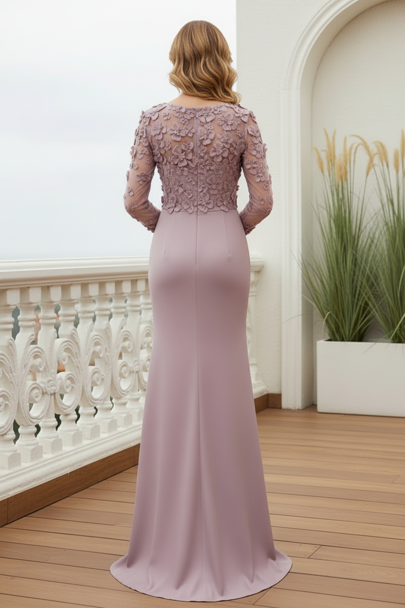 3D Floral Long Sleeve Mermaid Gown