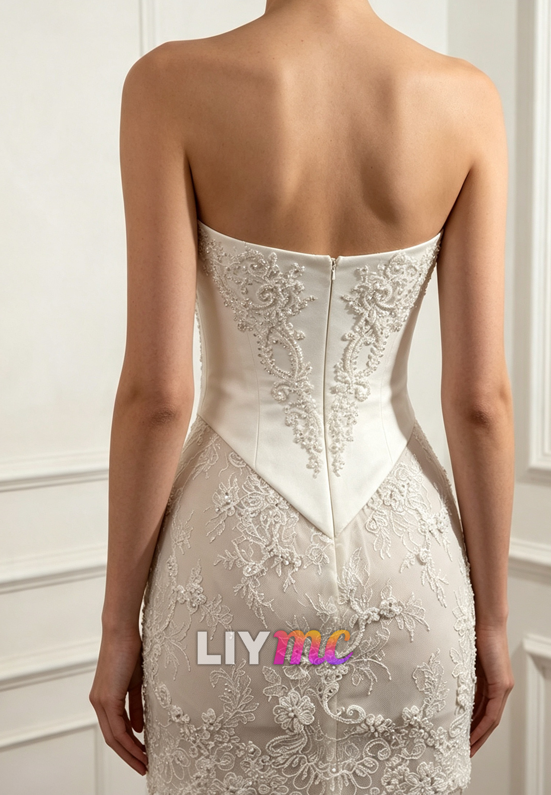 Strapless Lace Corset Mini Wedding Dress