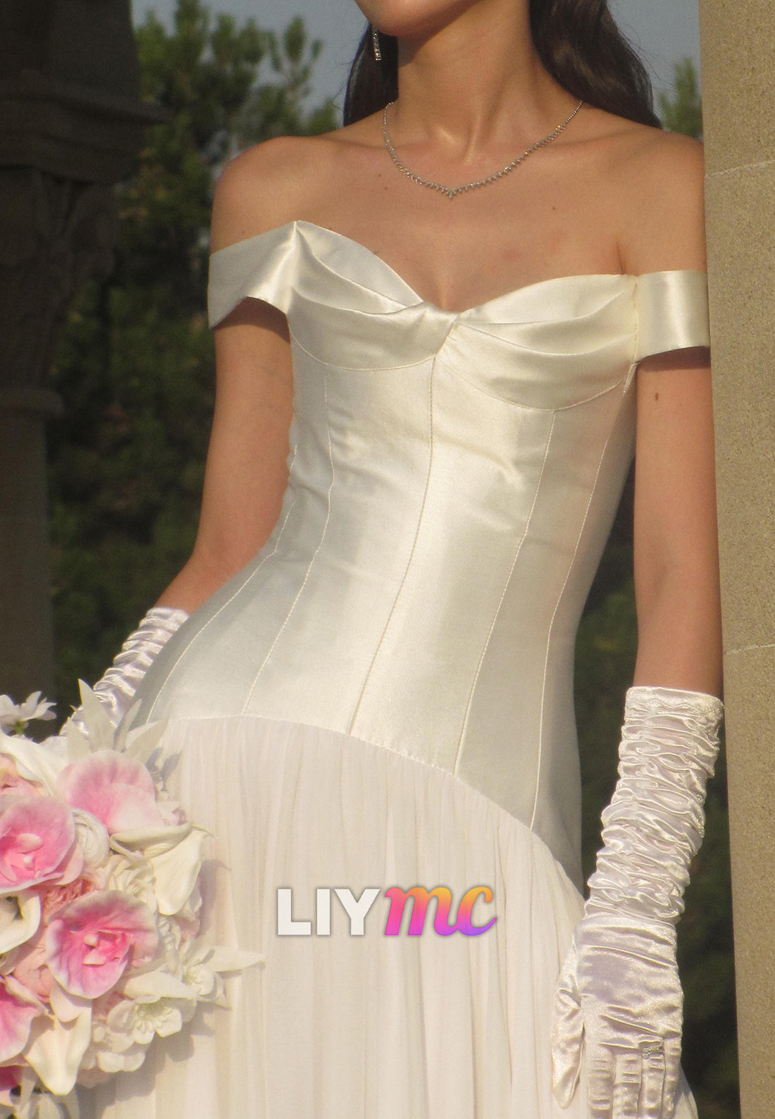 Off-the-Shoulder Corset A-Line Wedding Dress