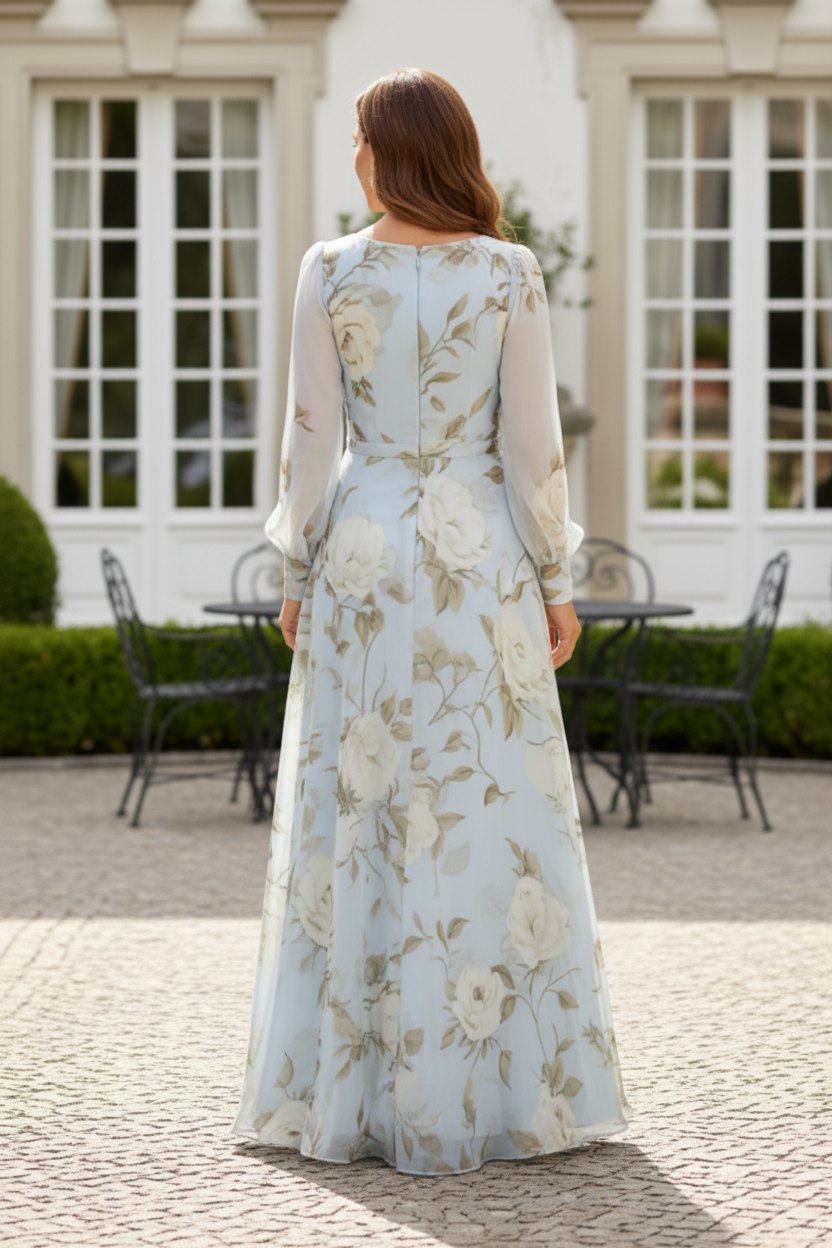Floral Chiffon A-Line Maxi Dress with 3D Flower