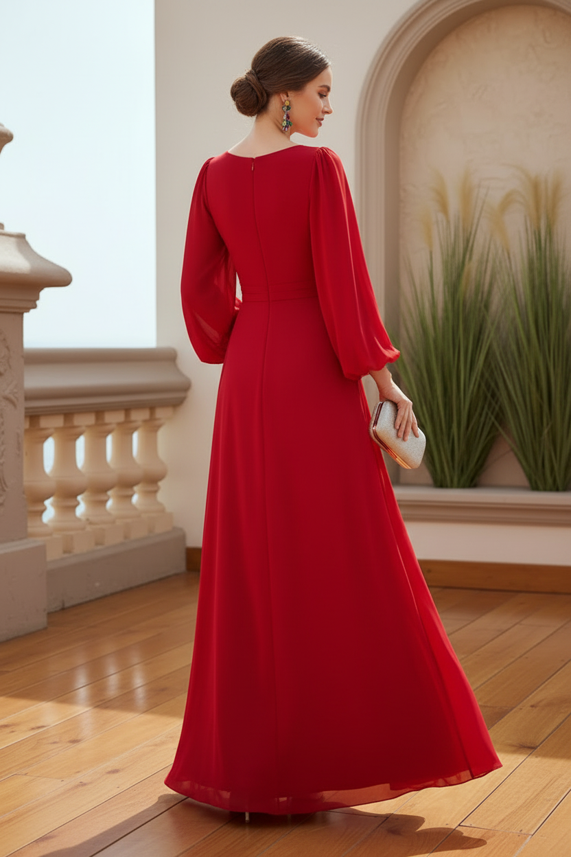Open Back V-Neck Floor-Length Evening Gown