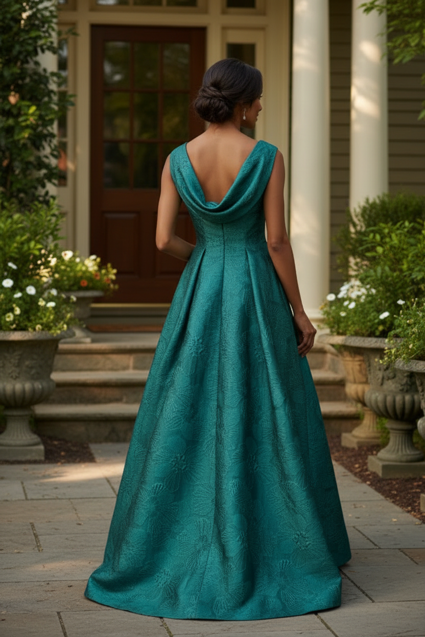 Asymmetric Jacquard A-Line Evening Gown