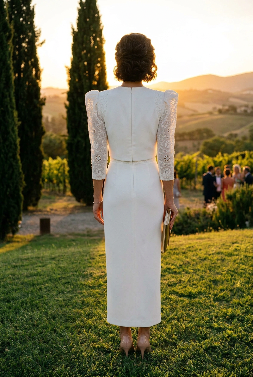 Two-Piece Column Dress with Puff Sleeves