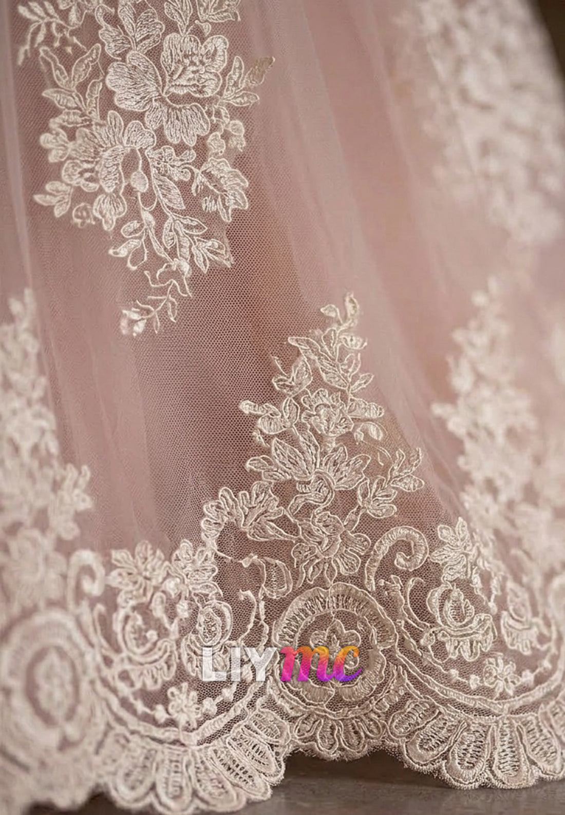 Lace Puff-Sleeve Empire A-Line Gown