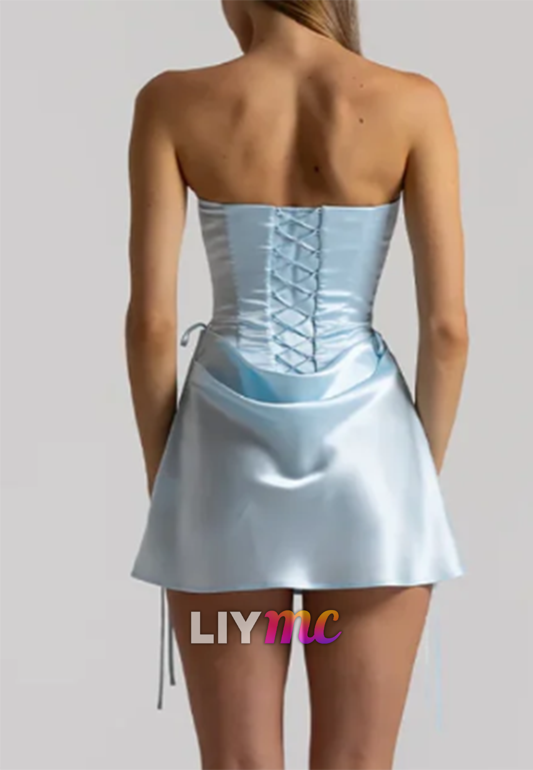 Strapless Satin Corset Mini Dress with Lace-Up Back